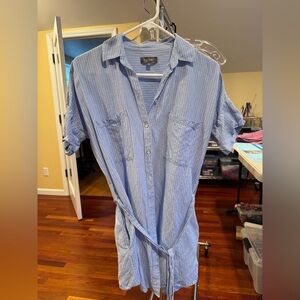 DL1961 Blue & White Stripe Tie Waist Shirt Dress XS